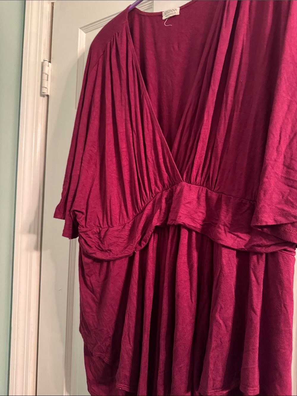 Kiyonna Deep Fuchsia V-Neck Ruffle Blouse